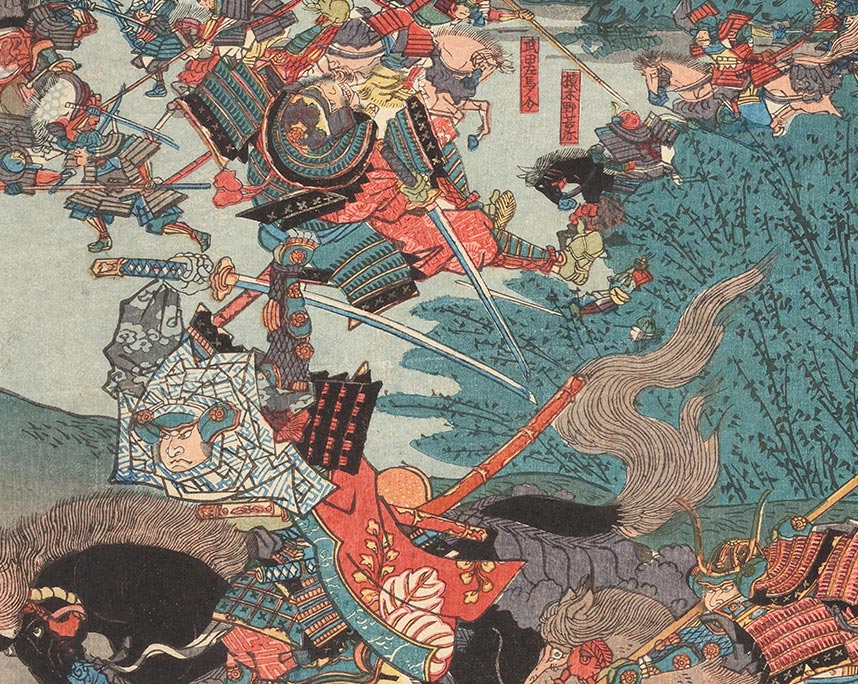 豊国　三代　謙信武田ノ旗本ヘ乱入之図