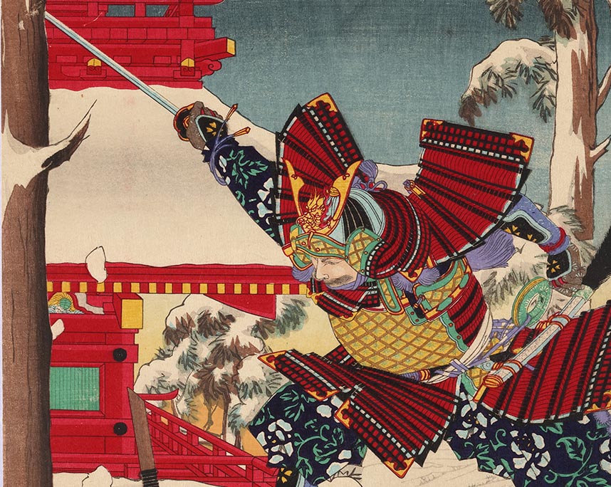 水野年方『源平雪月花ノ内　雪』-吉野山・佐藤忠信-