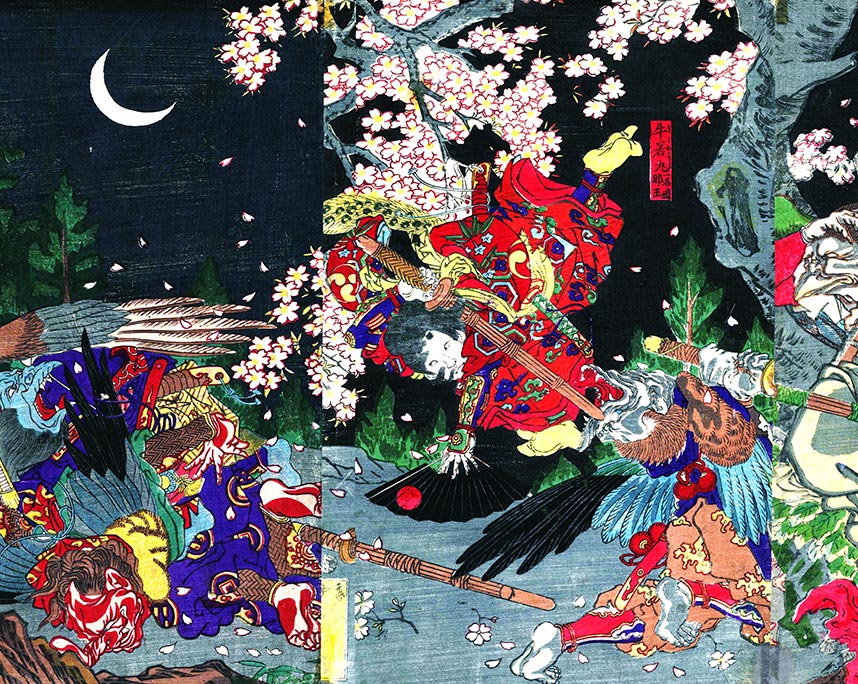 河鍋暁斎「僧正坊 鞍馬天狗 牛若丸」