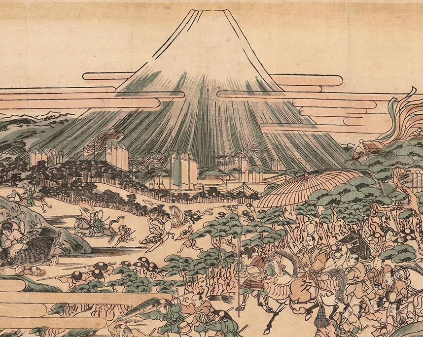 歌川国安『浮絵頼朝公富士蒔苅之図』