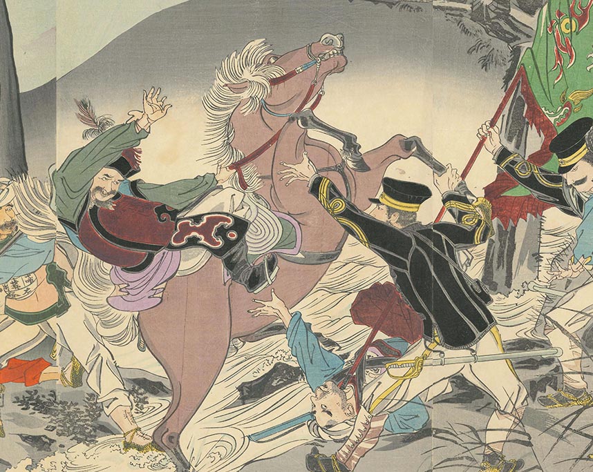 月岡耕漁『奉天府城外　我将校勇力之図』