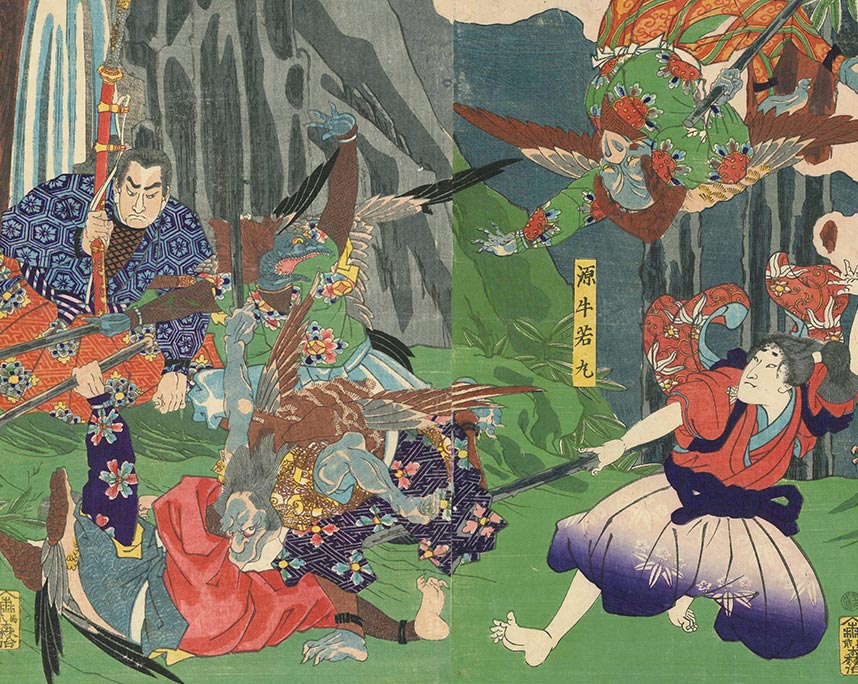 月岡芳年『源牛若丸僧正坊二武術覚図』