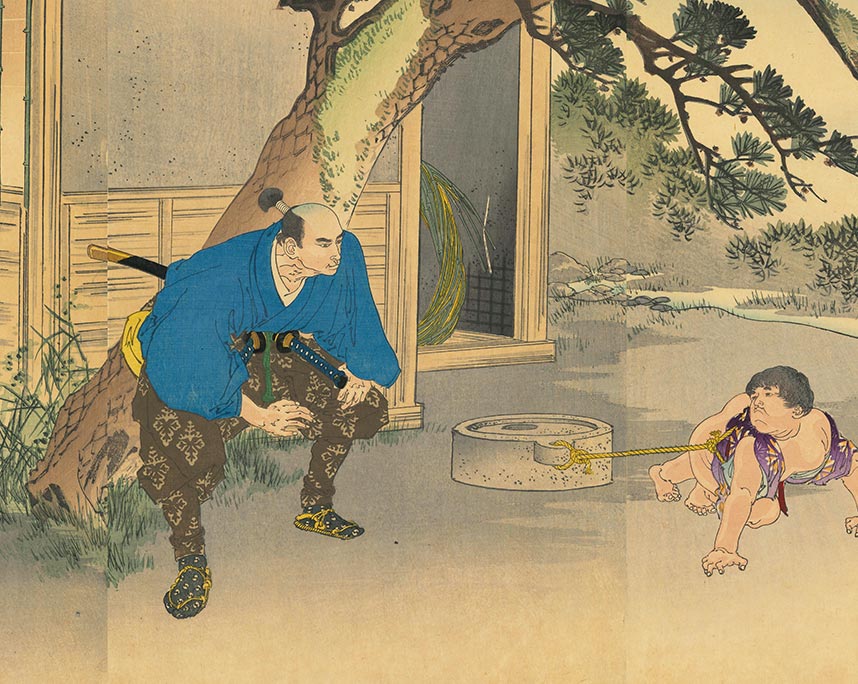右田年英『木下藤吉郎市松の怪力に驚く図』