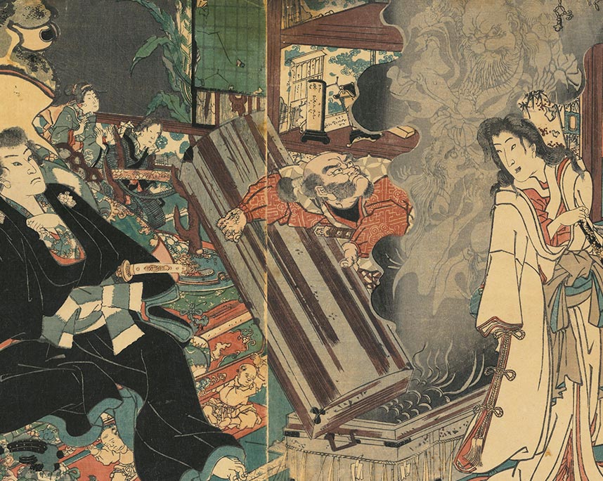 豊原国周「相馬良門古寺之図」