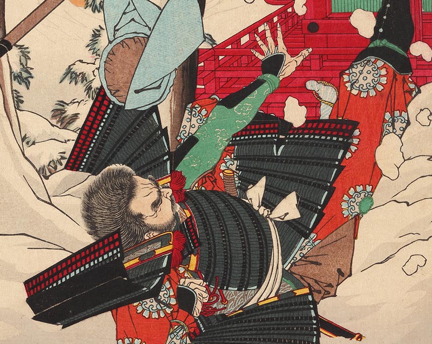 水野年方『源平雪月花ノ内　雪』-吉野山・佐藤忠信-