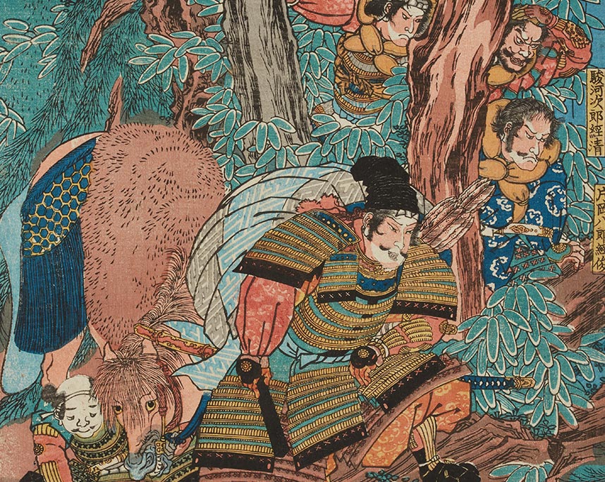歌川国芳「鷲ノ尾三郎一の谷鵯越の案内者となる図」