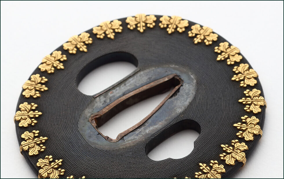 黒蝋色塗葵紋散 金蒔絵鞘 大小拵（脇差拵） 鍔